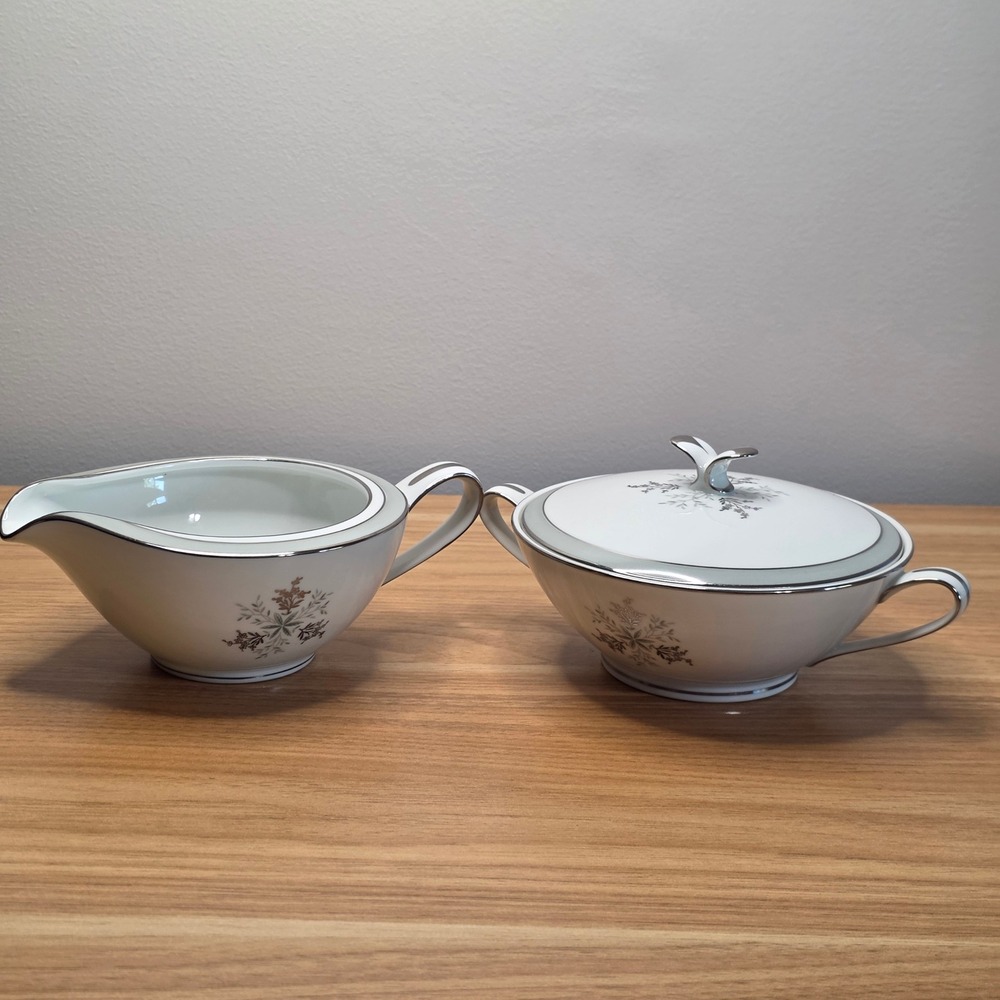 Vintage‎ Noritake China Lucille 5813 Creamer and Sugar Bowl Set, Silver Trim